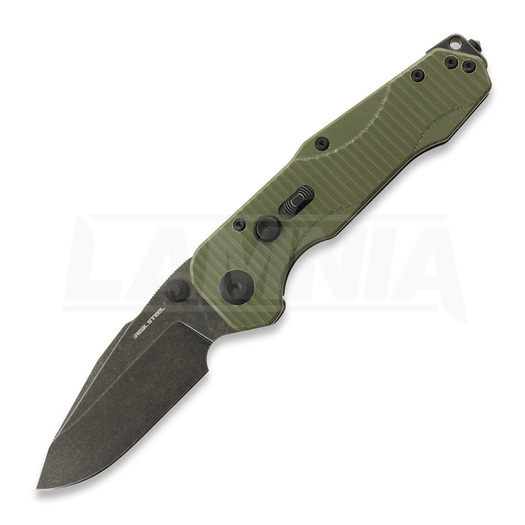 RealSteel Evolution Ironclad Drop Point, Green G-10, Blackwash 7911BG