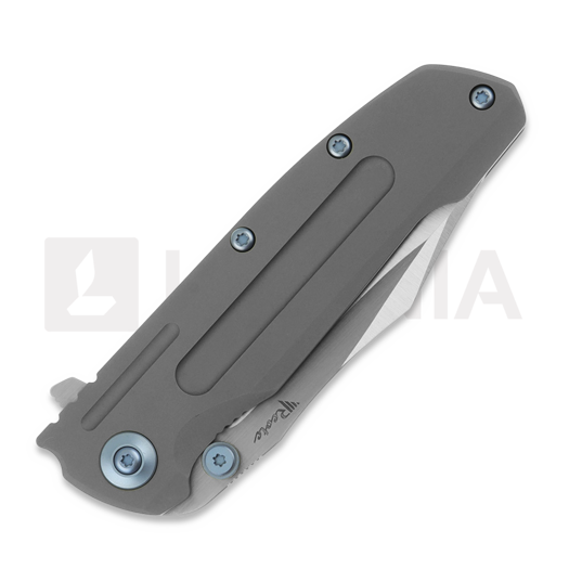 Reate 9D-V2 sulankstomas peilis, Titanium/Blue Hardware, Satin