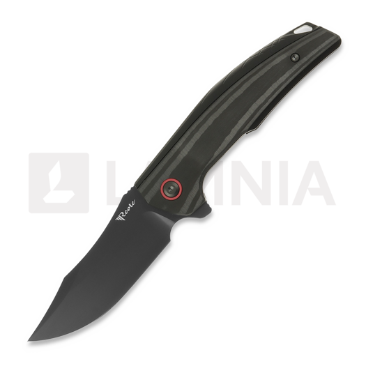 Reate Jack Jr. foldekniv, Black Aluminum/Red Collar, Black DLC
