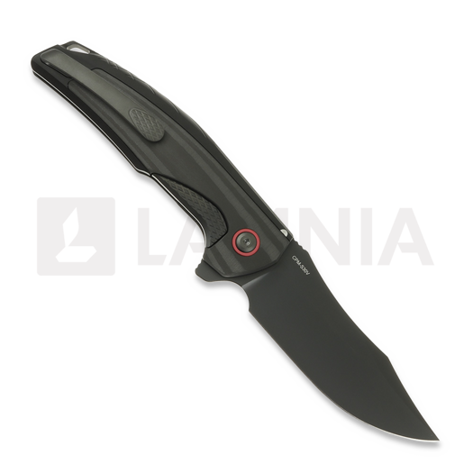 Reate Jack Jr. sulankstomas peilis, Black Aluminum/Red Collar, Black DLC
