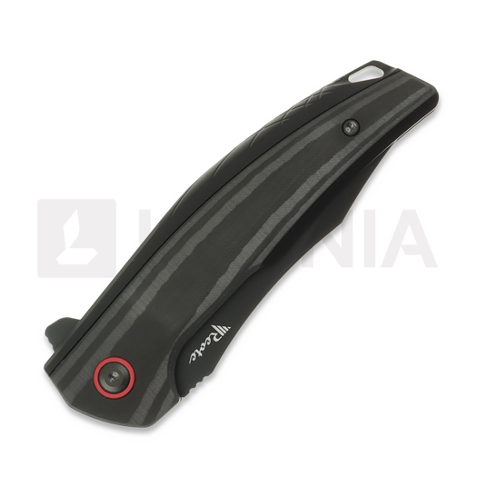 Reate Jack Jr. sulankstomas peilis, Black Aluminum/Red Collar, Black DLC