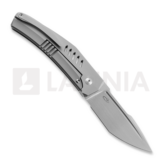 Reate Large Krypton sulankstomas peilis, Bead Blast Titanium, Hand Rubbed