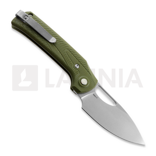 Reate PL-XE sulankstomas peilis, Green Micarta, Stonewashed