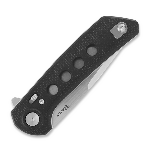 Reate PL-XF Black Micarta/G-10 sulankstomas peilis, Stonewash