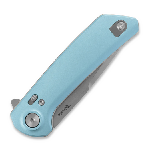 Reate PL-XF Blue Aluminum sulankstomas peilis, Satin/Stonewash
