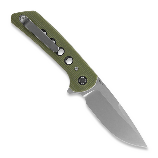 Reate PL-XF Green Micarta/Black G-10 sulankstomas peilis, Stonewash