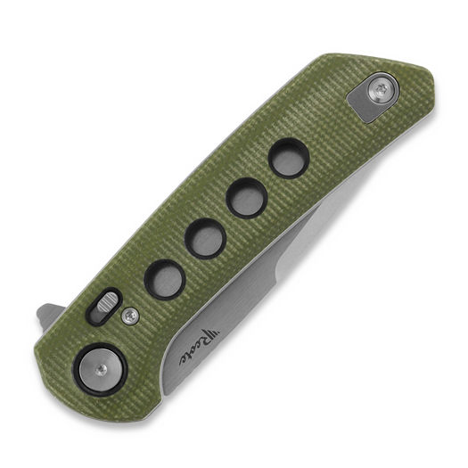Reate PL-XF Green Micarta/Black G-10 sulankstomas peilis, Stonewash