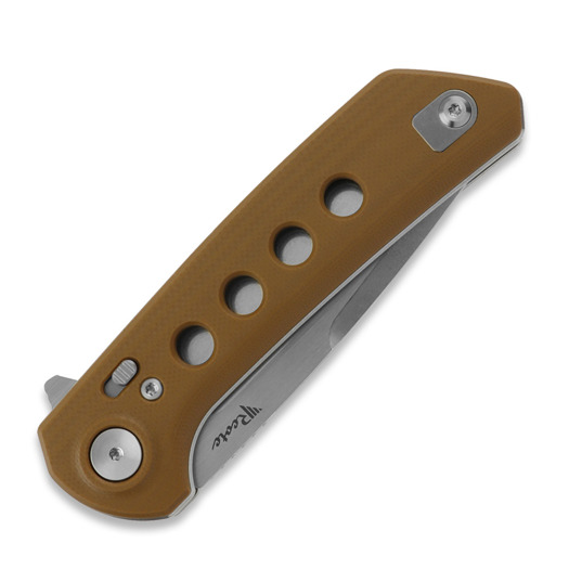 Reate PL-XF Tan G-10 sulankstomas peilis, Stonewash