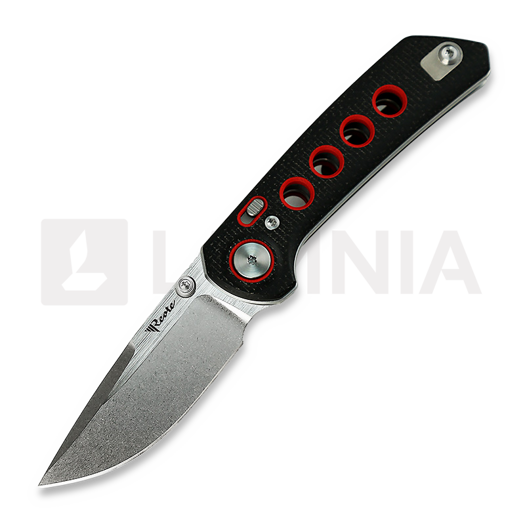 Reate PL-XT Stonewashed sulankstomas peilis, black micarta/red G-10
