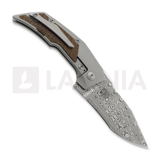 Reate T3000 Damasteel sulankstomas peilis, Burlap Micarta