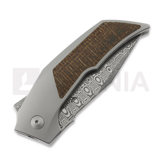 Reate T3000 Damasteel sulankstomas peilis, Burlap Micarta