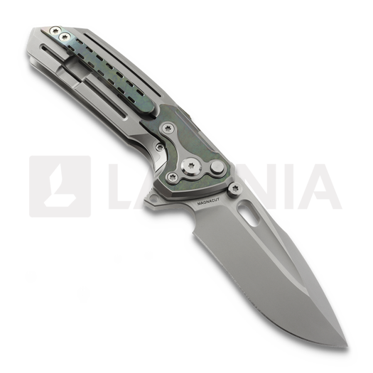Reate T600 Bead Blast Ti & Green Zirconium/BB folding knife, Frosted Satin