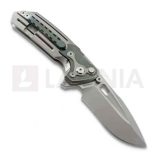 Coltello pieghevole Reate T600 Bead Blast Ti & Green Zirconium/BB, Frosted Satin