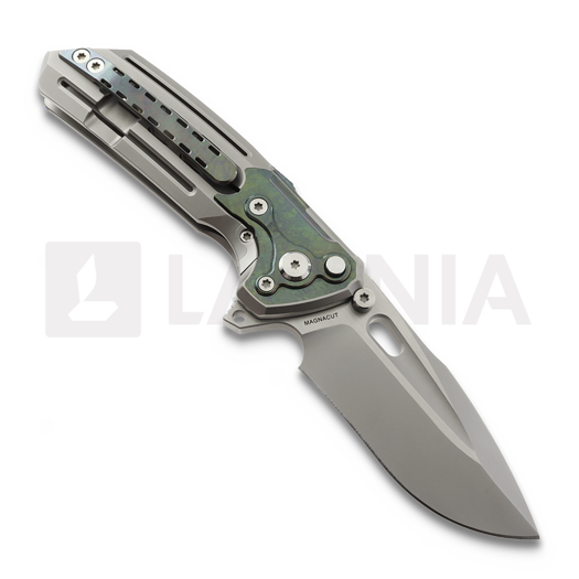 Reate T600 Bead Blast Ti & Green Zirconium sulankstomas peilis, Frosted Satin