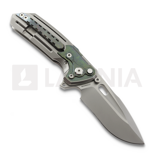 Coltello pieghevole Reate T600 Bead Blast Ti & Green Zirconium, Frosted Satin