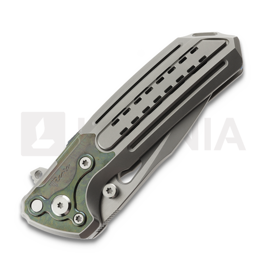 Reate T600 Bead Blast Ti & Green Zirconium sulankstomas peilis, Frosted Satin