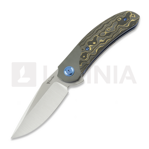 Reate TF-4 folding knife, Polished Zirconium & Gold Camo FatCarbon, Satin