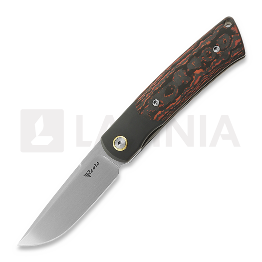 Reate Tribute folding knife, lava flow fat carbon