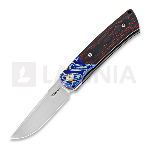 Reate Tribute Mokuti Bolster 접이식 나이프, fat red carbon, satin