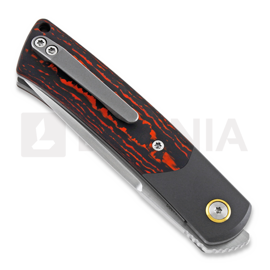 Reate Tribute Zirconium Bolster sulankstomas peilis, fat red carbon, satin