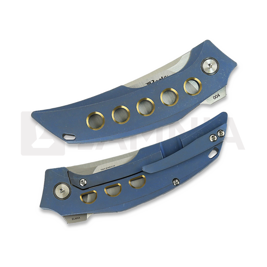 Reate Velocity sulankstomas peilis, Blue Titanium/Bronze Holes, Satin