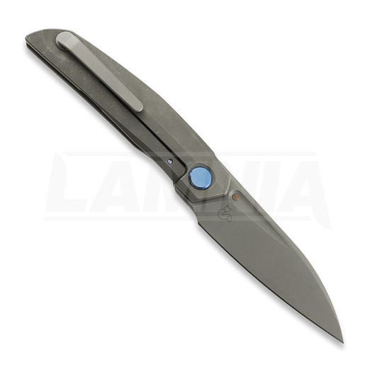 Reate VK-ANUB Darkwashed Titanium & Blue Hardware folding knife