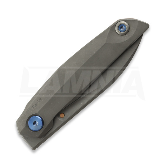 Reate VK-ANUB Darkwashed Titanium & Blue Hardware folding knife