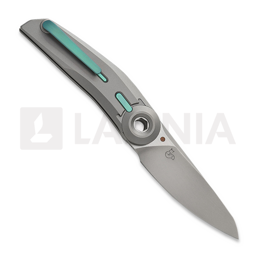 Reate VK-TRON Bead Blast Ti & Blue kääntöveitsi, Frosted Satin