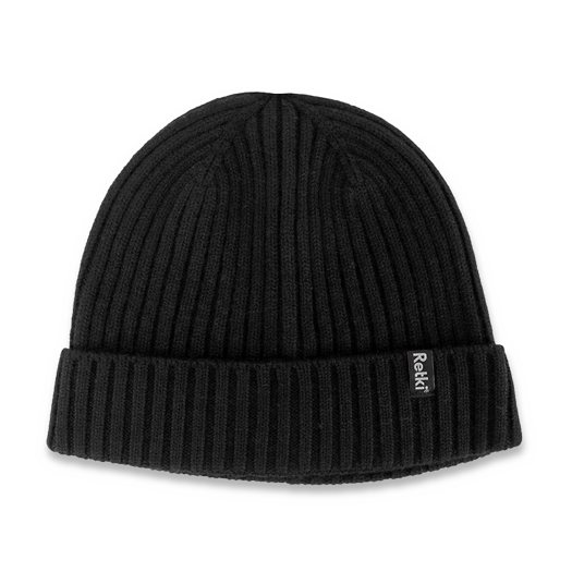 Retki 100% Merino rib one size beanie, black