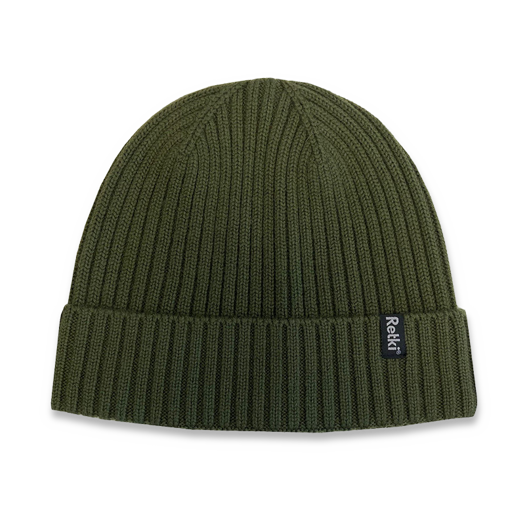 Retki 100% Merino rib one size beanie, green