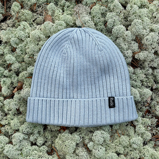 Retki 100% Merino rib one size beanie, grey