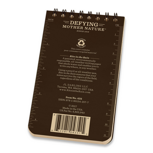 Rite in the Rain Top Spiral Notebook 3x5 Brown