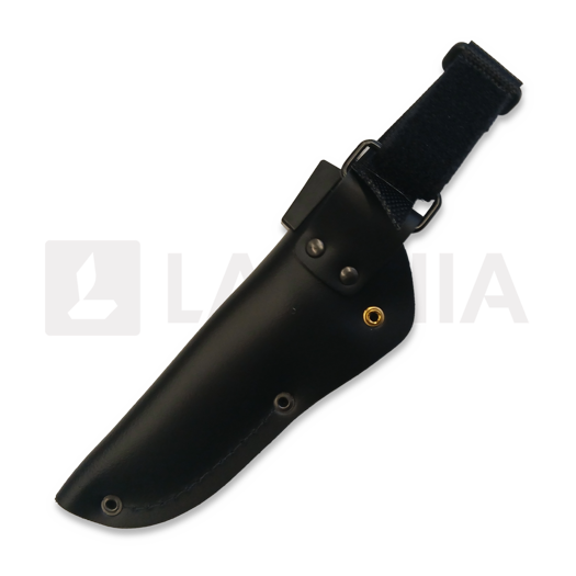 Rokka Korpisoturi kniv, black, leather sheath