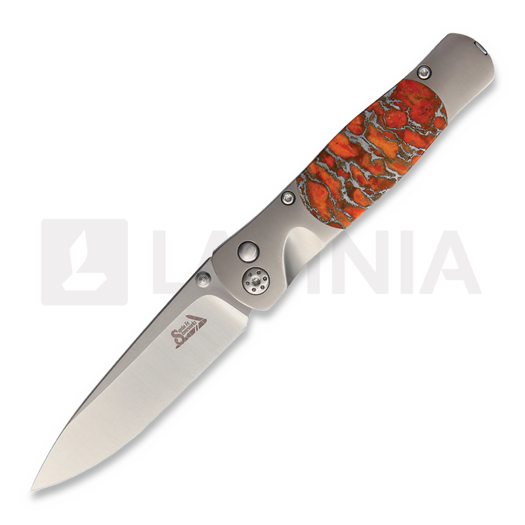 Navaja Santa Fe Stoneworks Tesoro Button Lock, Orange Coral