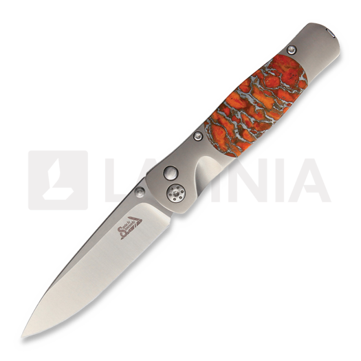 Santa Fe Stoneworks Tesoro Button Lock fällkniv, Orange Coral