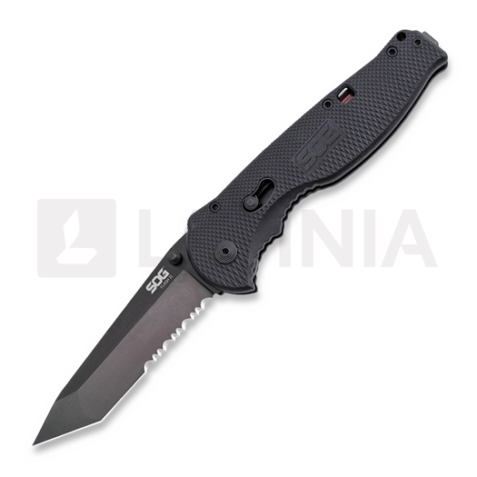 SOG Flash II Tanto 접이식 나이프, 검정, 톱니 모양 칼날 SOG-TFSAT98-CP
