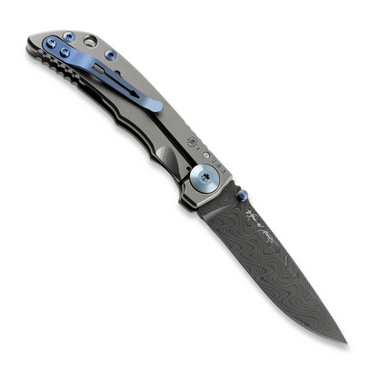 Spartan Blades Harsey Folder 3.25 Damascus, Blue Anodized Hardware