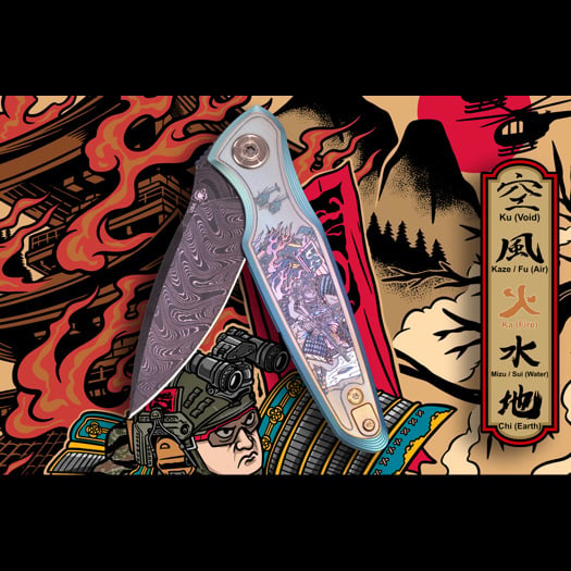 Spartan Blades Pandia Damascus סכין מתקפלת, Ronin Five Rings "Fire"