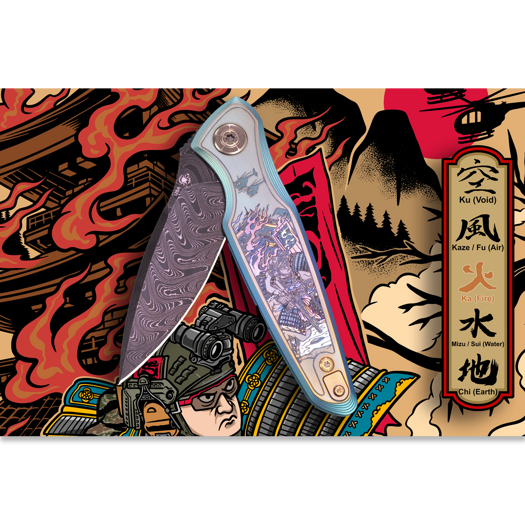 Coltello pieghevole Spartan Blades Pandia Damascus, Ronin Five Rings "Fire"