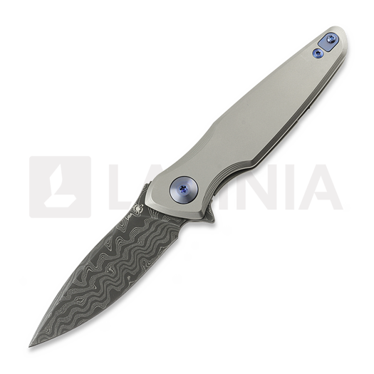 Spartan Blades Pandia Damascus foldekniv, Satin/Blasted Titanium & Blue HW