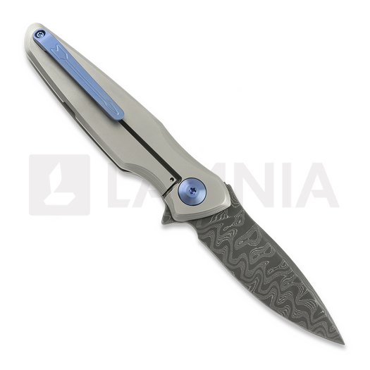 Spartan Blades Pandia Damascus foldekniv, Satin/Blasted Titanium & Blue HW