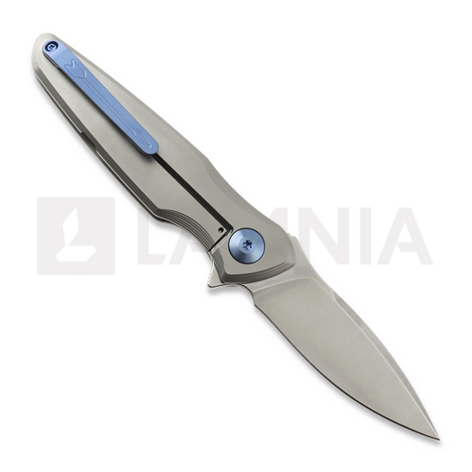 Navalha Spartan Blades Pandia, Satin/Blasted Titanium & Blue HW, Stonewash