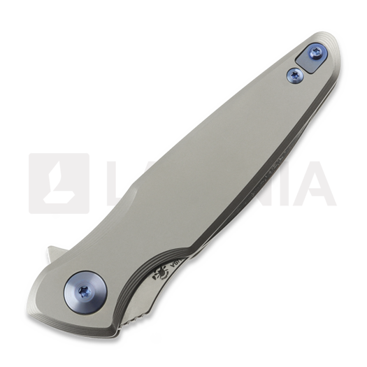Navalha Spartan Blades Pandia, Satin/Blasted Titanium & Blue HW, Stonewash