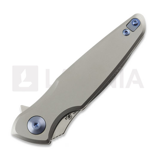 Navalha Spartan Blades Pandia, Satin/Blasted Titanium & Blue HW, Stonewash