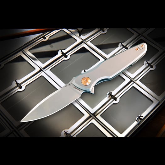 Spartan Blades Pandia folding knife, Satin/Blasted Titanium & Bronze HW, Stonewash