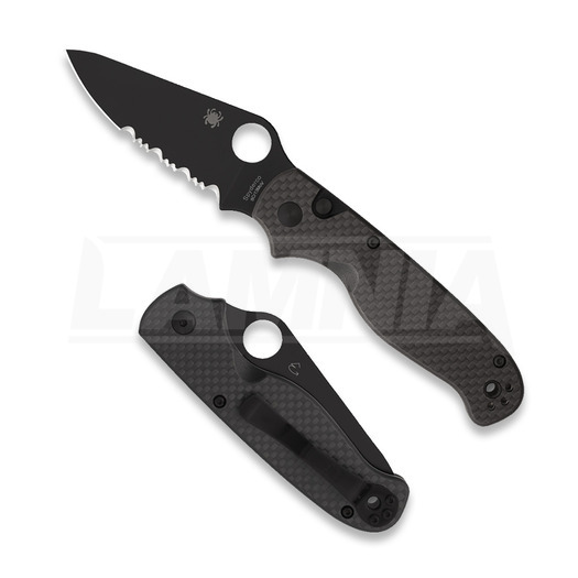 Spyderco ButtonUp Carbon Fiber 折り畳みナイフ, 黒, 鋸歯状 C275CFPSBK