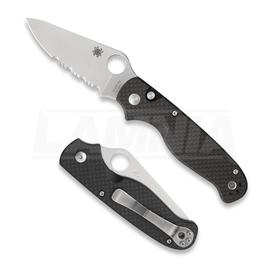 Nóż składany Spyderco ButtonUp Carbon Fiber, ząbkowane ostrze C275CFPS