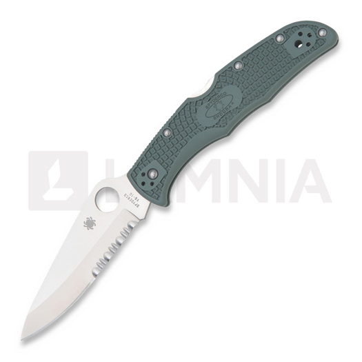 Spyderco Endura 4 összecsukható kés, FRN, foliage green, fűrészfogú C10PSFG