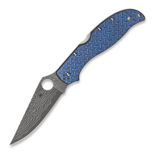 Spyderco Stretch 2 XL, Glass Fiber Blue, Nishijin Damascus, SPRINT RUN C258GFBLP