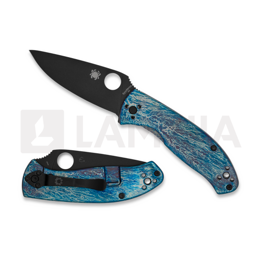 Nóż składany Spyderco Tenacious Blue Titanium Disarray D2, czarny 122TIBLBKD2P